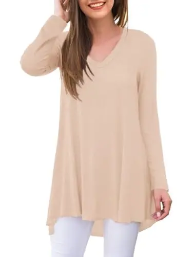 AWULIFFAN Women's Fall Long Sleeve V-Neck T-Shirt Sleepwear Tunic Tops Blouse Shirts - 1