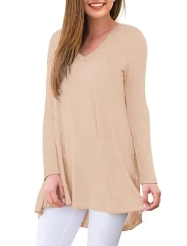 AWULIFFAN Women's Fall Long Sleeve V-Neck T-Shirt Sleepwear Tunic Tops Blouse Shirts - 2