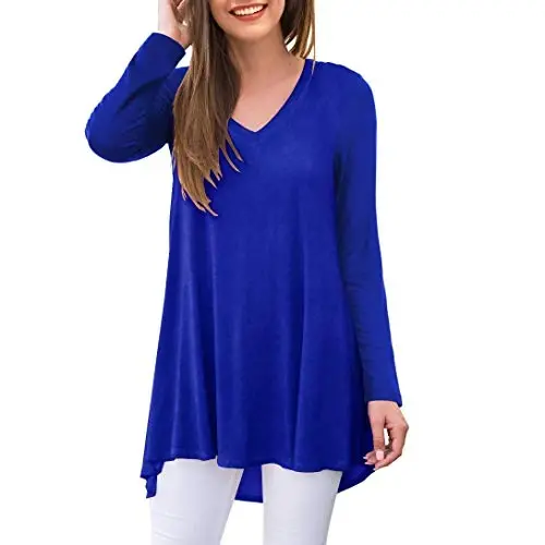 AWULIFFAN Women's Fall Long Sleeve V-Neck T-Shirt Sleepwear Tunic Tops Blouse Shirts 