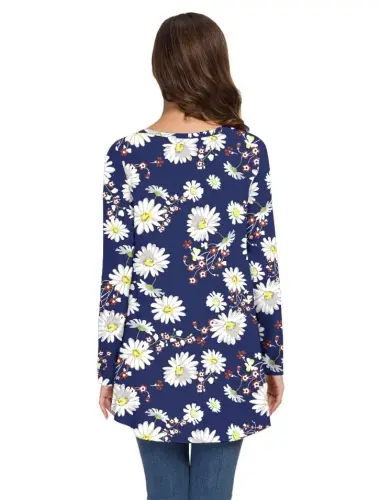 AWULIFFAN Women's Fall Long Sleeve V-Neck T-Shirt Sleepwear Tunic Tops Blouse Shirts - 3