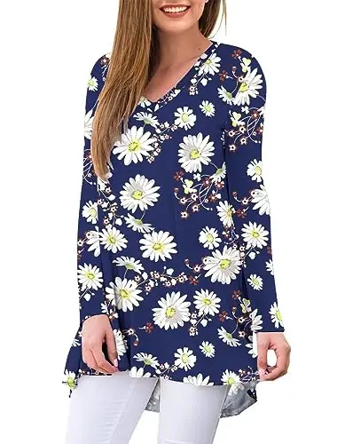 AWULIFFAN Women's Fall Long Sleeve V-Neck T-Shirt Sleepwear Tunic Tops Blouse Shirts - MODAZONE (1)
