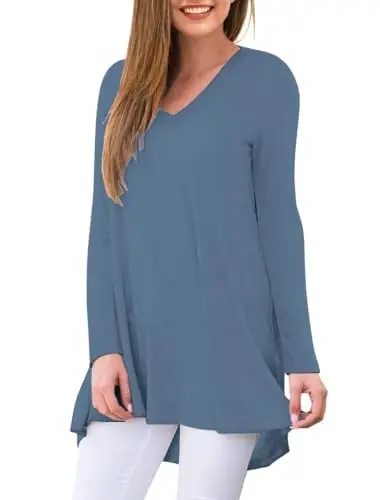 AWULIFFAN Women's Fall Long Sleeve V-Neck T-Shirt Sleepwear Tunic Tops Blouse Shirts - 2