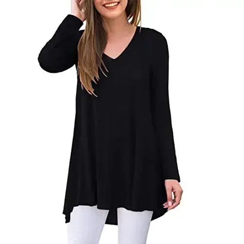 AWULIFFAN Women's Fall Long Sleeve V-Neck T-Shirt Sleepwear Tunic Tops Blouse Shirts 