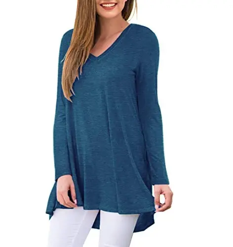 AWULIFFAN Women's Fall Long Sleeve V-Neck T-Shirt Sleepwear Tunic Tops Blouse Shirts - MODAZONE (1)