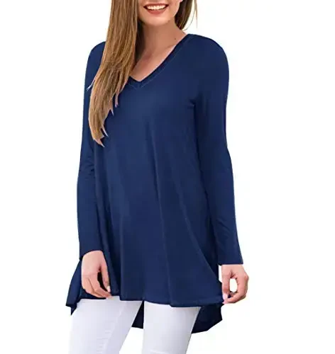 AWULIFFAN Women's Fall Long Sleeve V-Neck T-Shirt Sleepwear Tunic Tops Blouse Shirts - MODAZONE (1)