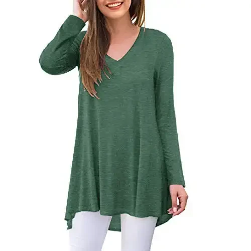 AWULIFFAN Women's Fall Long Sleeve V-Neck T-Shirt Sleepwear Tunic Tops Blouse Shirts 