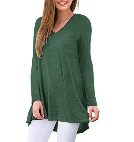 AWULIFFAN Women's Fall Long Sleeve V-Neck T-Shirt Sleepwear Tunic Tops Blouse Shirts - MODAZONE (1)