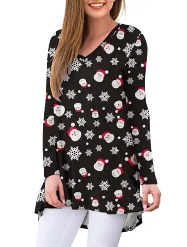 AWULIFFAN Women's Fall Long Sleeve V-Neck T-Shirt Sleepwear Tunic Tops Blouse Shirts - MODAZONE (1)