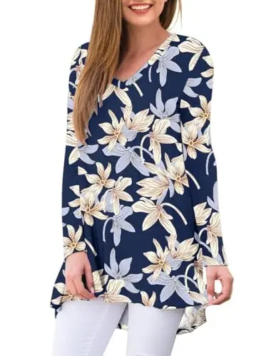 AWULIFFAN Women's Fall Long Sleeve V-Neck T-Shirt Sleepwear Tunic Tops Blouse Shirts - MODAZONE (1)