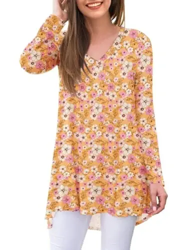 AWULIFFAN Women's Fall Long Sleeve V-Neck T-Shirt Sleepwear Tunic Tops Blouse Shirts - 1