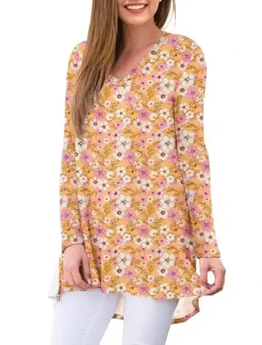 AWULIFFAN Women's Fall Long Sleeve V-Neck T-Shirt Sleepwear Tunic Tops Blouse Shirts - MODAZONE (1)