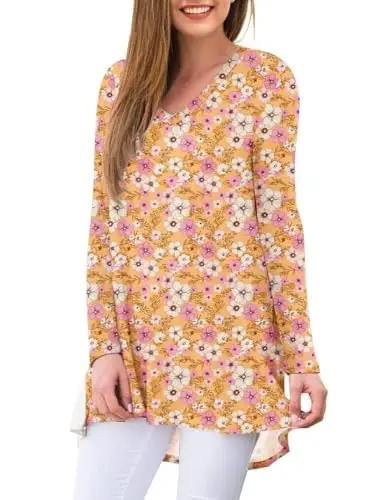 AWULIFFAN Women's Fall Long Sleeve V-Neck T-Shirt Sleepwear Tunic Tops Blouse Shirts - MODAZONE (1)