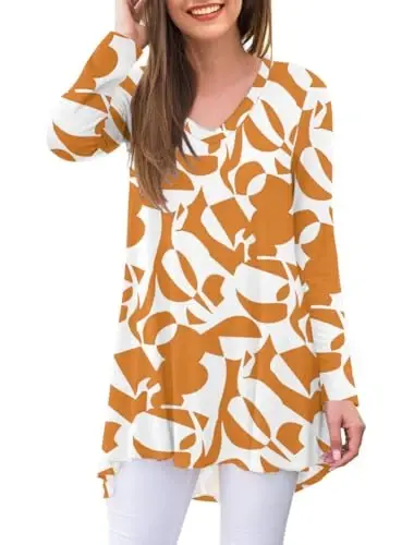AWULIFFAN Women's Fall Long Sleeve V-Neck T-Shirt Sleepwear Tunic Tops Blouse Shirts 