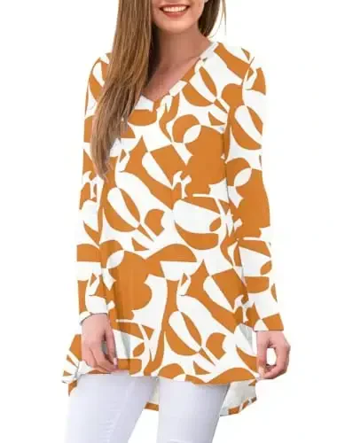 AWULIFFAN Women's Fall Long Sleeve V-Neck T-Shirt Sleepwear Tunic Tops Blouse Shirts - MODAZONE (1)