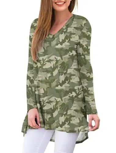 AWULIFFAN Women's Fall Long Sleeve V-Neck T-Shirt Sleepwear Tunic Tops Blouse Shirts - MODAZONE (1)