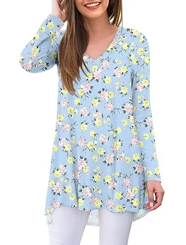 AWULIFFAN Women's Fall Long Sleeve V-Neck T-Shirt Sleepwear Tunic Tops Blouse Shirts 