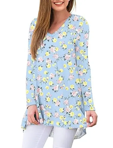 AWULIFFAN Women's Fall Long Sleeve V-Neck T-Shirt Sleepwear Tunic Tops Blouse Shirts - MODAZONE (1)