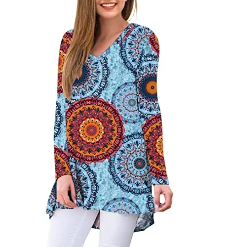 AWULIFFAN Women's Fall Long Sleeve V-Neck T-Shirt Sleepwear Tunic Tops Blouse Shirts - MODAZONE (1)