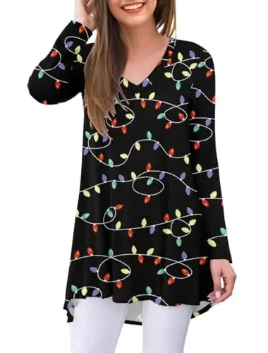 AWULIFFAN Women's Fall Long Sleeve V-Neck T-Shirt Sleepwear Tunic Tops Blouse Shirts - 1