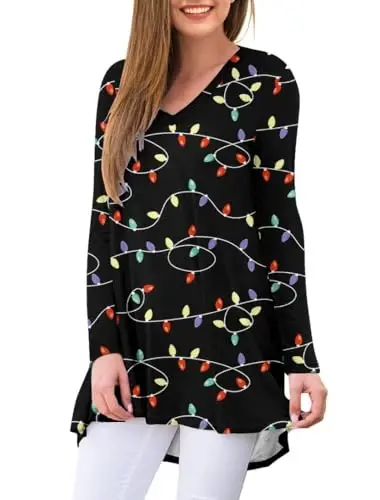 AWULIFFAN Women's Fall Long Sleeve V-Neck T-Shirt Sleepwear Tunic Tops Blouse Shirts - 2