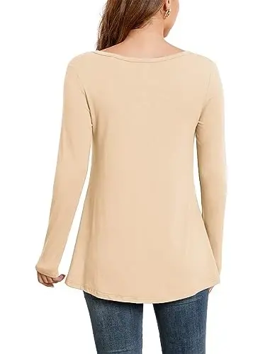 AWULIFFAN Womens Summer Short Sleeve Tunic Tops Loose Fit Casual T-Shirt Button Up Blouses - 2