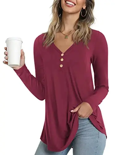 AWULIFFAN Womens Summer Short Sleeve Tunic Tops Loose Fit Casual T-Shirt Button Up Blouses - 1