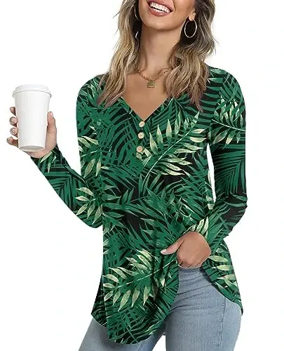 AWULIFFAN Womens Summer Short Sleeve Tunic Tops Loose Fit Casual T-Shirt Button Up Blouses - 1