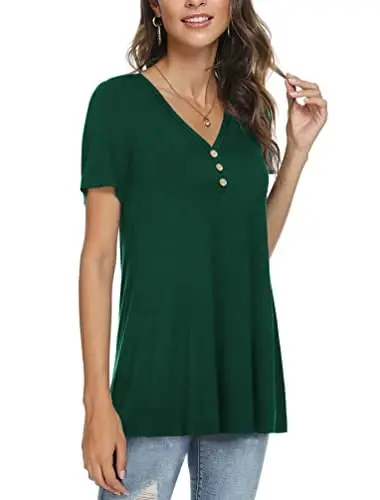 AWULIFFAN Womens Summer Short Sleeve Tunic Tops Loose Fit Casual T-Shirt Button Up Blouses - 2