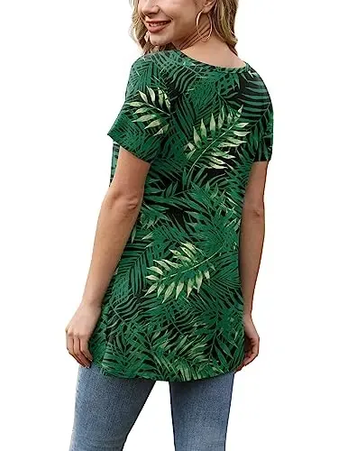 AWULIFFAN Womens Summer Short Sleeve Tunic Tops Loose Fit Casual T-Shirt Button Up Blouses - 3