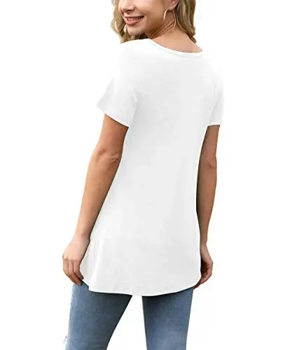 AWULIFFAN Womens Summer Short Sleeve Tunic Tops Loose Fit Casual T-Shirt Button Up Blouses - 3