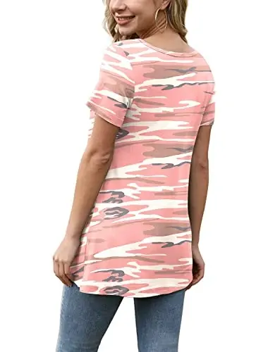 AWULIFFAN Womens Summer Short Sleeve Tunic Tops Loose Fit Casual T-Shirt Button Up Blouses - 3