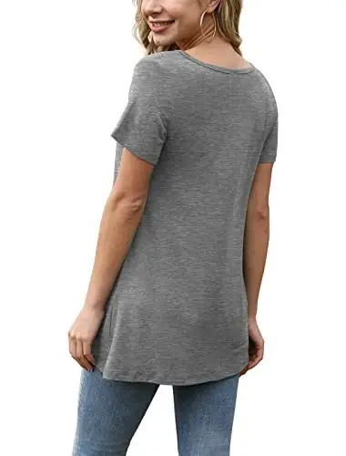 AWULIFFAN Womens Summer Short Sleeve Tunic Tops Loose Fit Casual T-Shirt Button Up Blouses - 3
