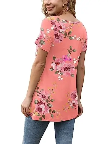 AWULIFFAN Womens Summer Short Sleeve Tunic Tops Loose Fit Casual T-Shirt Button Up Blouses - 3