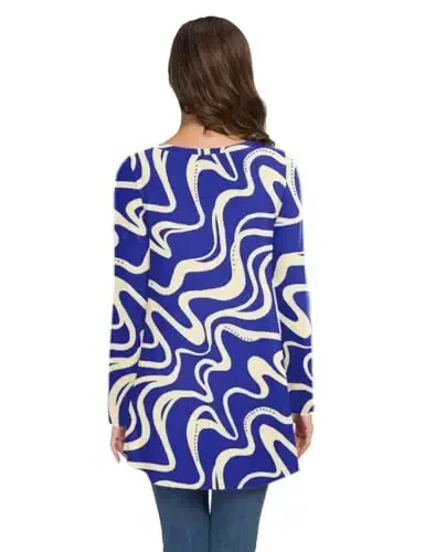 AWULIFFAN Women's Casual Round Neck Long Sleeve Loose Tunic T-Shirt Blouse Tops - 3