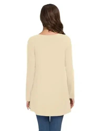 AWULIFFAN Women's Casual Round Neck Long Sleeve Loose Tunic T-Shirt Blouse Tops - 3