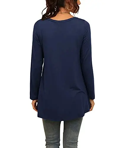 AWULIFFAN Women's Casual Round Neck Long Sleeve Loose Tunic T-Shirt Blouse Tops - 3