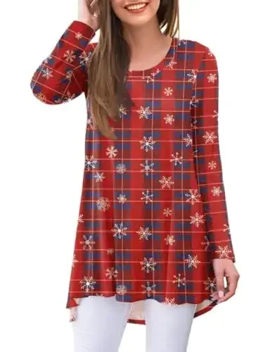 AWULIFFAN Women's Casual Round Neck Long Sleeve Loose Tunic T-Shirt Blouse Tops - MODAZONE