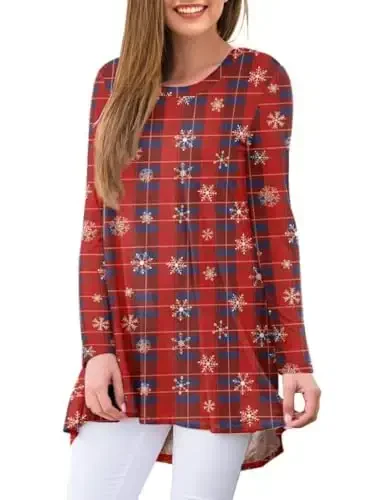 AWULIFFAN Women's Casual Round Neck Long Sleeve Loose Tunic T-Shirt Blouse Tops - MODAZONE (1)