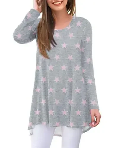 AWULIFFAN Women's Casual Round Neck Long Sleeve Loose Tunic T-Shirt Blouse Tops 