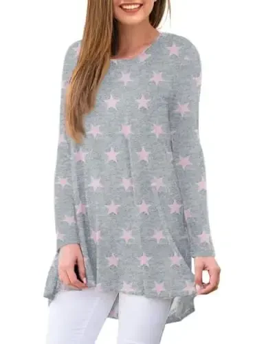 AWULIFFAN Women's Casual Round Neck Long Sleeve Loose Tunic T-Shirt Blouse Tops - 2