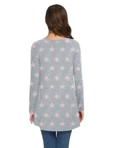 AWULIFFAN Women's Casual Round Neck Long Sleeve Loose Tunic T-Shirt Blouse Tops - 3