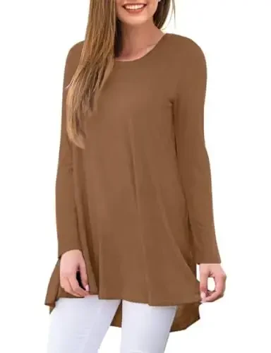 AWULIFFAN Women's Casual Round Neck Long Sleeve Loose Tunic T-Shirt Blouse Tops - MODAZONE (1)