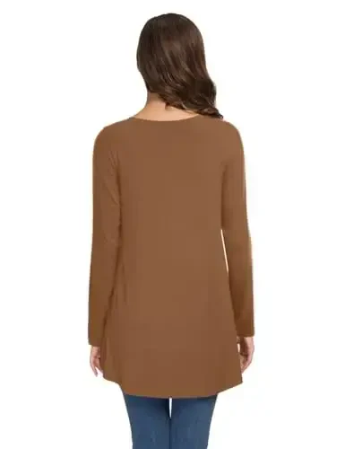 AWULIFFAN Women's Casual Round Neck Long Sleeve Loose Tunic T-Shirt Blouse Tops - 3