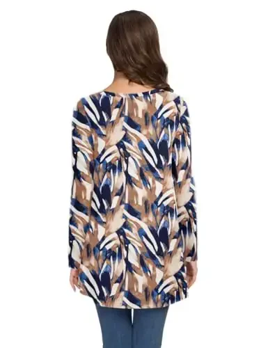 AWULIFFAN Women's Casual Round Neck Long Sleeve Loose Tunic T-Shirt Blouse Tops - 3
