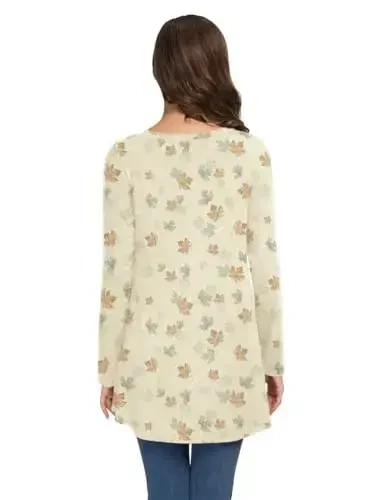 AWULIFFAN Women's Casual Round Neck Long Sleeve Loose Tunic T-Shirt Blouse Tops - 3