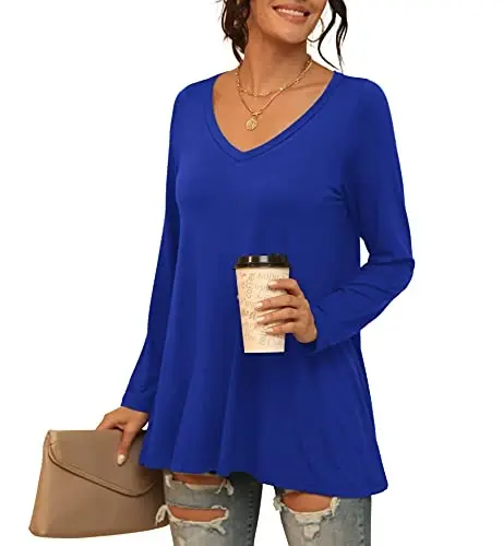 AWULIFFAN Women's Casual Round Neck Long Sleeve Loose Tunic T-Shirt Blouse Tops - MODAZONE (1)