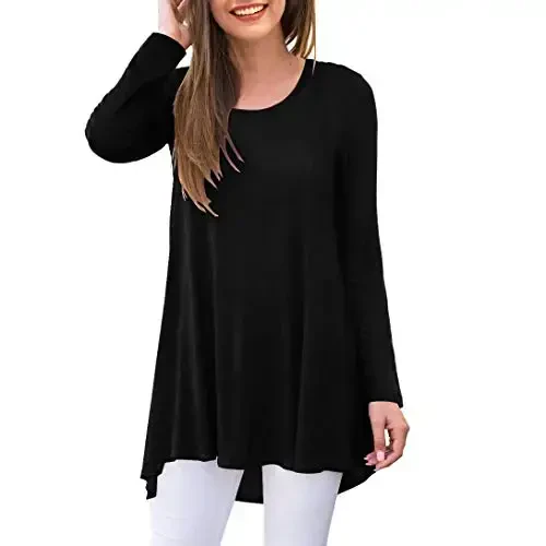 AWULIFFAN Women's Casual Round Neck Long Sleeve Loose Tunic T-Shirt Blouse Tops - MODAZONE
