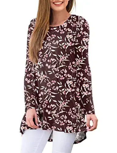 AWULIFFAN Women's Casual Round Neck Long Sleeve Loose Tunic T-Shirt Blouse Tops - 2