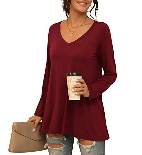 AWULIFFAN Women's Casual Round Neck Long Sleeve Loose Tunic T-Shirt Blouse Tops - MODAZONE (1)