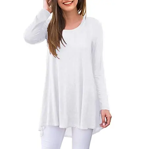 AWULIFFAN Women's Casual Round Neck Long Sleeve Loose Tunic T-Shirt Blouse Tops - MODAZONE